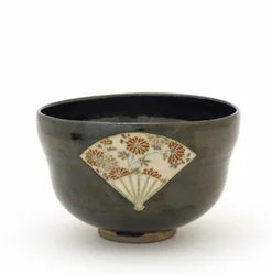 Tea Bowl with Reserve Design of Fans, Kyoto, Kyoto-fu, Edo period, mid-17th century
